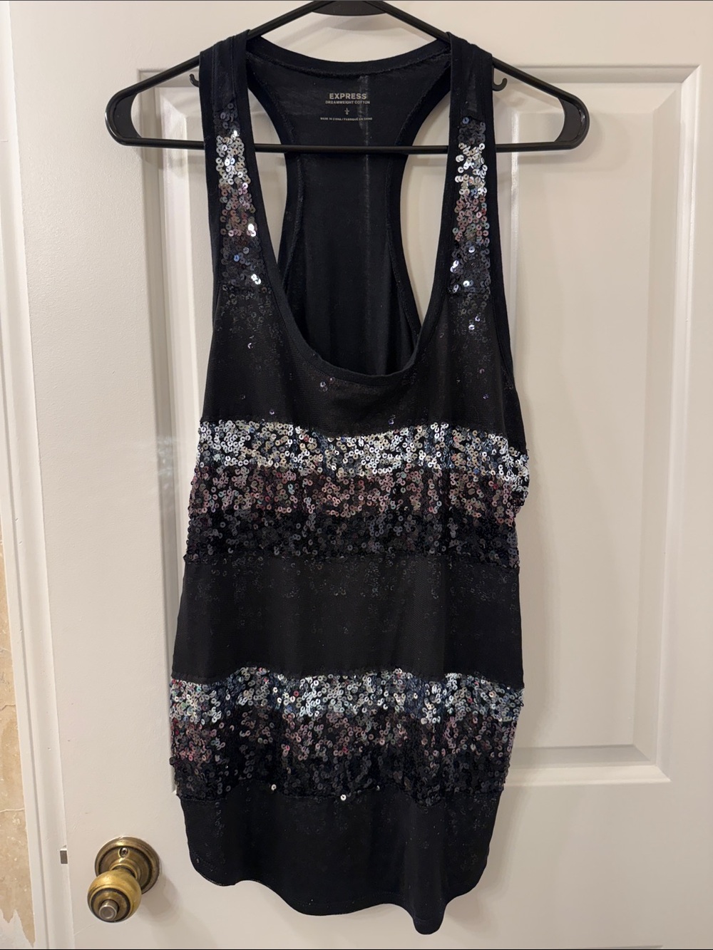 Express Black Sequin Stripe Racerback Tank